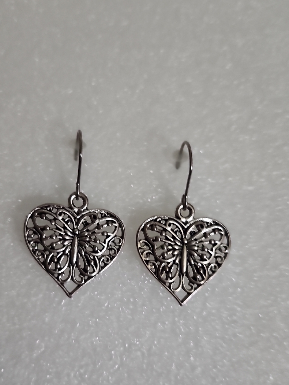 Hand Crafted Silver Heart Butterfly Filigree Earrings